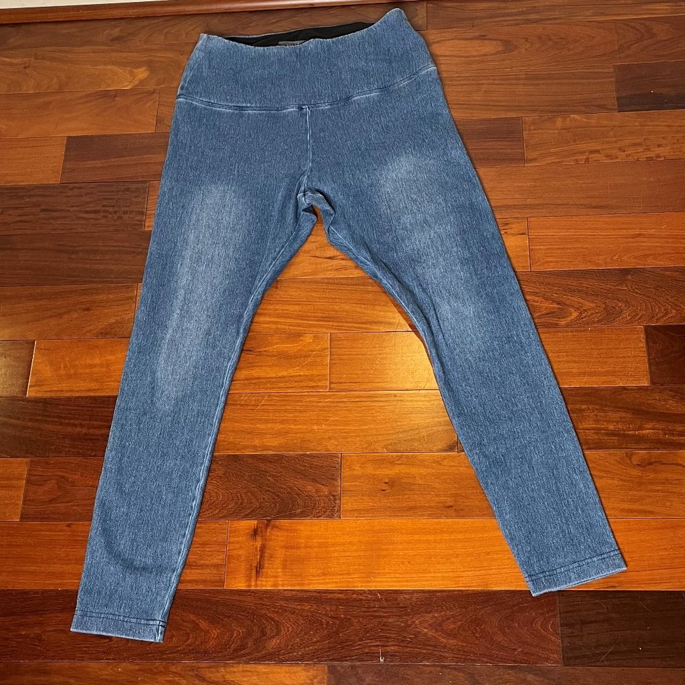Lysse Women's Denim Leggings, Soft Stretch High Waist Midwash Blue, Size L